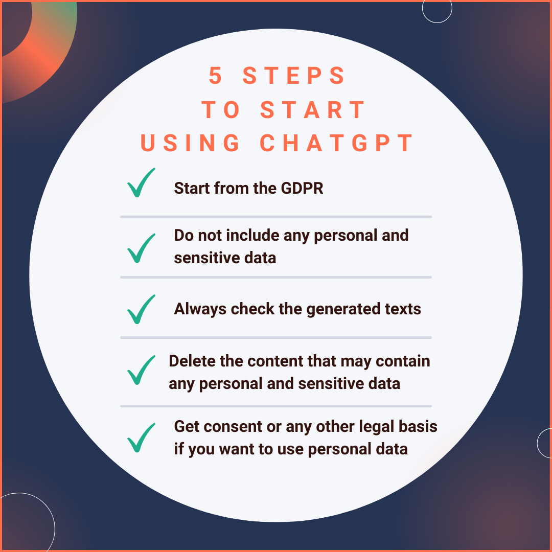 Image with a circle on a blue background providing "5 tips to start using ChatGPT"