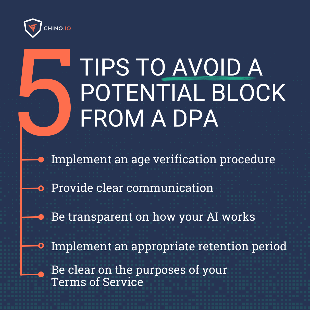 Image on a blue background that says "5 tips to avoid a potential block from a DPA"