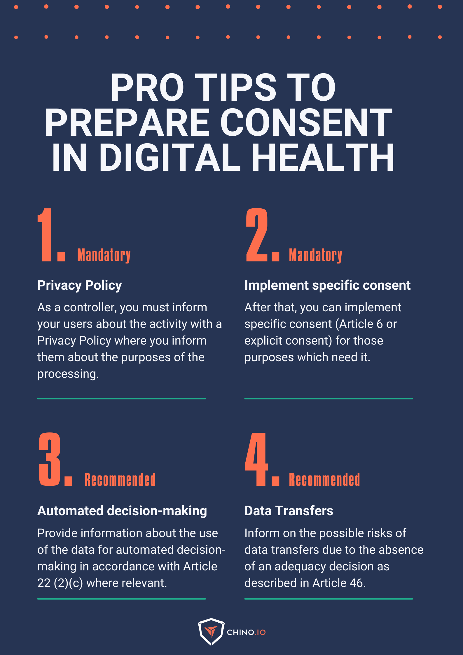 Blue image that reports the pro tips to prepare consent in digital health