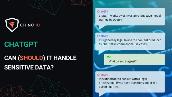 Blog banner that says "ChatGPT - Can it handle sensitive data)? On the right the screenshot of a ChatGPT conversation